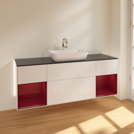 Тумба под раковину Villeroy & Boch Finion 160х50,1 см с подсветкой МДФ глянцевый белый лак/стекло черное матовое G862HBGF