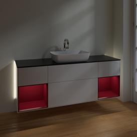 Тумба под раковину Villeroy & Boch Finion 160х50,1 см с подсветкой МДФ глянцевый белый лак/стекло черное матовое G862HBGF