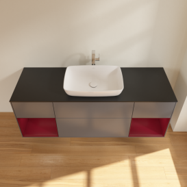 Тумба под раковину Villeroy & Boch Finion 160х50,1 см с подсветкой МДФ антрацит матовый лак/стекло черное матовое G862HBGK