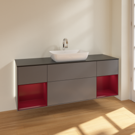 Тумба под раковину Villeroy & Boch Finion 160х50,1 см с подсветкой МДФ антрацит матовый лак/стекло черное матовое G862HBGK