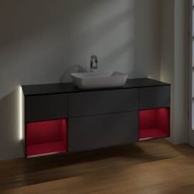 Тумба под раковину Villeroy & Boch Finion 160х50,1 см с подсветкой МДФ антрацит матовый лак/стекло черное матовое G862HBGK