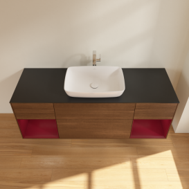 Тумба под раковину Villeroy & Boch Finion 160х50,1 см с подсветкой МДФ шпон грецкого ореха/стекло черное матовое G862HBGN