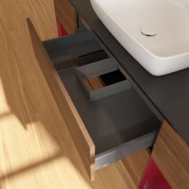 Тумба под раковину Villeroy & Boch Finion 160х50,1 см с подсветкой МДФ шпон грецкого ореха/стекло черное матовое G862HBGN