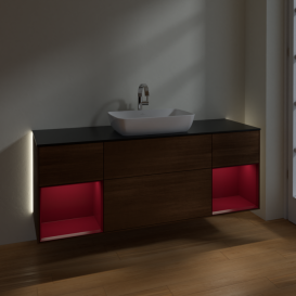 Тумба под раковину Villeroy & Boch Finion 160х50,1 см с подсветкой МДФ шпон грецкого ореха/стекло черное матовое G862HBGN