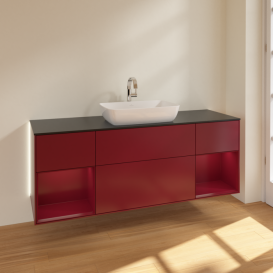 Тумба под раковину Villeroy & Boch Finion 160х50,1 см с подсветкой МДФ пион матовый лак/стекло черное матово G862HBHB