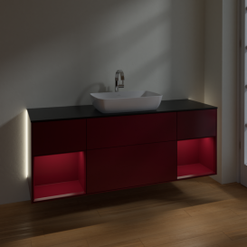 Тумба под раковину Villeroy & Boch Finion 160х50,1 см с подсветкой МДФ пион матовый лак/стекло черное матово G862HBHB