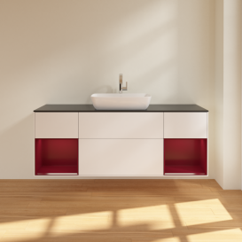 Тумба под раковину Villeroy & Boch Finion 160х50,1 см с подсветкой МДФ белый матовый лак/стекло черное матовое G862HBMT