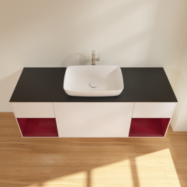 Тумба под раковину Villeroy & Boch Finion 160х50,1 см с подсветкой МДФ белый матовый лак/стекло черное матовое G862HBMT