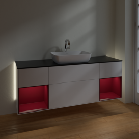 Тумба под раковину Villeroy & Boch Finion 160х50,1 см с подсветкой МДФ белый матовый лак/стекло черное матовое G862HBMT