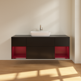Тумба под раковину Villeroy & Boch Finion 160х50,1 см с подсветкой МДФ черный матовый лак/стекло черное матовое G862HBPD