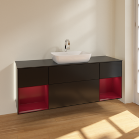 Тумба под раковину Villeroy & Boch Finion 160х50,1 см с подсветкой МДФ черный матовый лак/стекло черное матовое G862HBPD