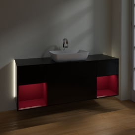 Тумба под раковину Villeroy & Boch Finion 160х50,1 см с подсветкой МДФ черный матовый лак/стекло черное матовое G862HBPD