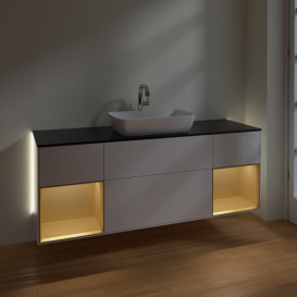 Тумба под раковину Villeroy & Boch Finion 160х50,1 см с подсветкой МДФ глянцевый белый лак/стекло черное матовое G862HFGF