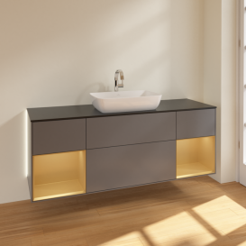 Тумба под раковину Villeroy & Boch Finion 160х50,1 см с подсветкой МДФ антрацит матовый лак/стекло черное матовое G862HFGK