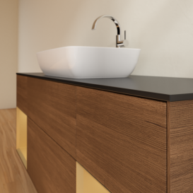 Тумба под раковину Villeroy & Boch Finion 160х50,1 см с подсветкой МДФ шпон грецкого ореха/стекло черное матовое G862HFGN