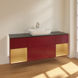 Тумба под раковину Villeroy & Boch Finion 160х50,1 см с подсветкой МДФ пион матовый лак/стекло черное матовое G862HFHB