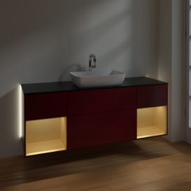 Тумба под раковину Villeroy & Boch Finion 160х50,1 см с подсветкой МДФ пион матовый лак/стекло черное матовое G862HFHB