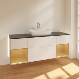 Тумба под раковину Villeroy & Boch Finion 160х50,1 см с подсветкой МДФ белый матовый лак/стекло черное матовое G862HFMT