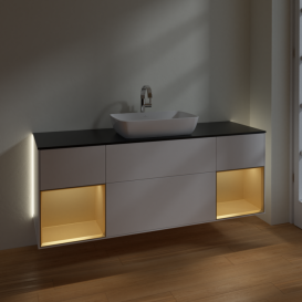 Тумба под раковину Villeroy & Boch Finion 160х50,1 см с подсветкой МДФ белый матовый лак/стекло черное матовое G862HFMT