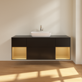 Тумба под раковину Villeroy & Boch Finion 160х50,1 см с подсветкой МДФ черный матовый лак/стекло черное матовое G862HFPD