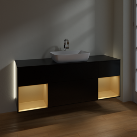 Тумба под раковину Villeroy & Boch Finion 160х50,1 см с подсветкой МДФ черный матовый лак/стекло черное матовое G862HFPD
