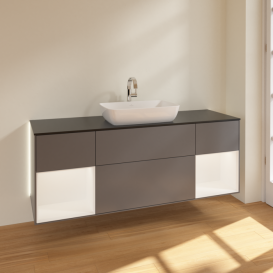 Тумба под раковину Villeroy & Boch Finion 160х50,1 см с подсветкой МДФ антрацит матовый лак/стекло черное матовое G862MTGK