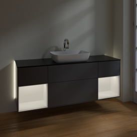 Тумба под раковину Villeroy & Boch Finion 160х50,1 см с подсветкой МДФ антрацит матовый лак/стекло черное матовое G862MTGK