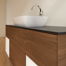 Тумба под раковину Villeroy & Boch Finion 160х50,1 см с подсветкой МДФ шпон грецкого ореха/стекло черное матовое G862MTGN