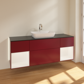 Тумба под раковину Villeroy & Boch Finion 160х50,1 см с подсветкой МДФ пион матовый лак/стекло черное матовое G862MTHB