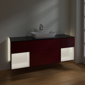 Тумба под раковину Villeroy & Boch Finion 160х50,1 см с подсветкой МДФ пион матовый лак/стекло черное матовое G862MTHB