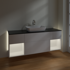 Тумба под раковину Villeroy & Boch Finion 160х50,1 см с подсветкой МДФ белый матовый лак/стекло черное матовое G862MTMT