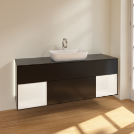 Тумба под раковину Villeroy & Boch Finion 160х50,1 см с подсветкой МДФ черный матовый лак/стекло черное матовое G862MTPD
