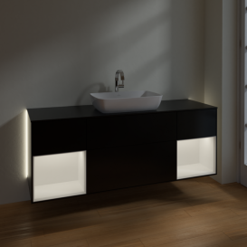 Тумба под раковину Villeroy & Boch Finion 160х50,1 см с подсветкой МДФ черный матовый лак/стекло черное матовое G862MTPD