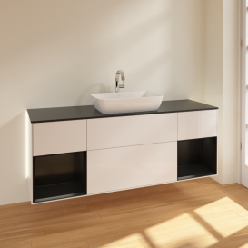 Тумба под раковину Villeroy & Boch Finion 160х50,1 см с подсветкой МДФ глянцевый белый лак/стекло черное матовое G862PDGF