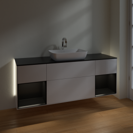 Тумба под раковину Villeroy & Boch Finion 160х50,1 см с подсветкой МДФ глянцевый белый лак/стекло черное матовое G862PDGF