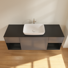 Тумба под раковину Villeroy & Boch Finion 160х50,1 см с подсветкой МДФ антрацит матовый лак/стекло черное матовое G862PDGK