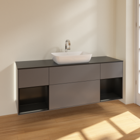 Тумба под раковину Villeroy & Boch Finion 160х50,1 см с подсветкой МДФ антрацит матовый лак/стекло черное матовое G862PDGK