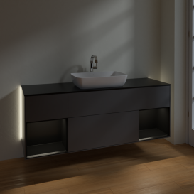 Тумба под раковину Villeroy & Boch Finion 160х50,1 см с подсветкой МДФ антрацит матовый лак/стекло черное матовое G862PDGK