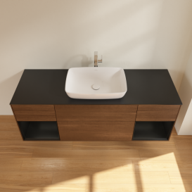 Тумба под раковину Villeroy & Boch Finion 160х50,1 см с подсветкой МДФ шпон грецкого ореха/стекло черное матовое G862PDGN