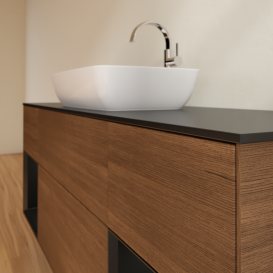 Тумба под раковину Villeroy & Boch Finion 160х50,1 см с подсветкой МДФ шпон грецкого ореха/стекло черное матовое G862PDGN