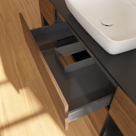 Тумба под раковину Villeroy & Boch Finion 160х50,1 см с подсветкой МДФ шпон грецкого ореха/стекло черное матовое G862PDGN