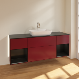 Тумба под раковину Villeroy & Boch Finion 160х50,1 см с подсветкой МДФ пион матовый лак/стекло черное матовое G862PDHB