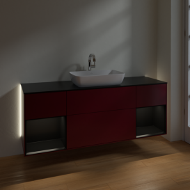 Тумба под раковину Villeroy & Boch Finion 160х50,1 см с подсветкой МДФ пион матовый лак/стекло черное матовое G862PDHB