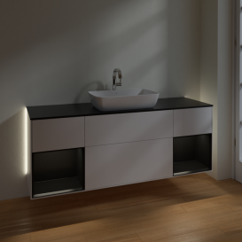Тумба под раковину Villeroy & Boch Finion 160х50,1 см с подсветкой МДФ белый матовый лак/стекло черное матовое G862PDMT