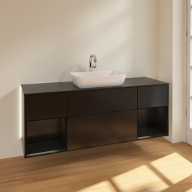 Тумба под раковину Villeroy & Boch Finion 160х50,1 см с подсветкой МДФ черный матовый лак/стекло черное матовое G862PDPD