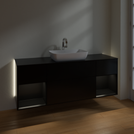 Тумба под раковину Villeroy & Boch Finion 160х50,1 см с подсветкой МДФ черный матовый лак/стекло черное матовое G862PDPD
