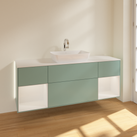 Тумба под раковину Villeroy & Boch Finion 160х50,1 см с подсветкой МДФ оливковый матовый лак/стекло белое матовое G861GFGM