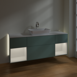 Тумба под раковину Villeroy & Boch Finion 160х50,1 см с подсветкой МДФ оливковый матовый лак/стекло белое матовое G861GFGM
