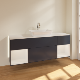 Тумба под раковину Villeroy & Boch Finion 160х50,1 см с подсветкой МДФ темно-синий матовый лак/стекло белое матовое G861GFHG