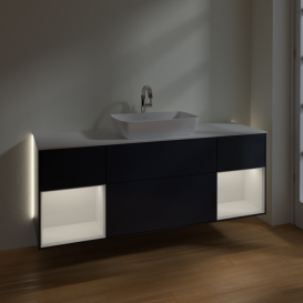 Тумба под раковину Villeroy & Boch Finion 160х50,1 см с подсветкой МДФ темно-синий матовый лак/стекло белое матовое G861GFHG